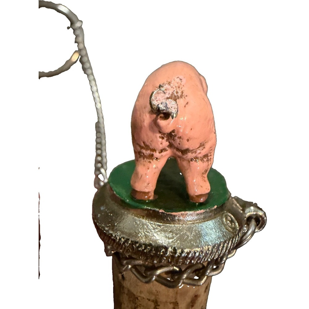 Vintage Pink Pig Cork Bottle Stopper Keychain Novelty Barware Farm Animal - Picture 6 of 7